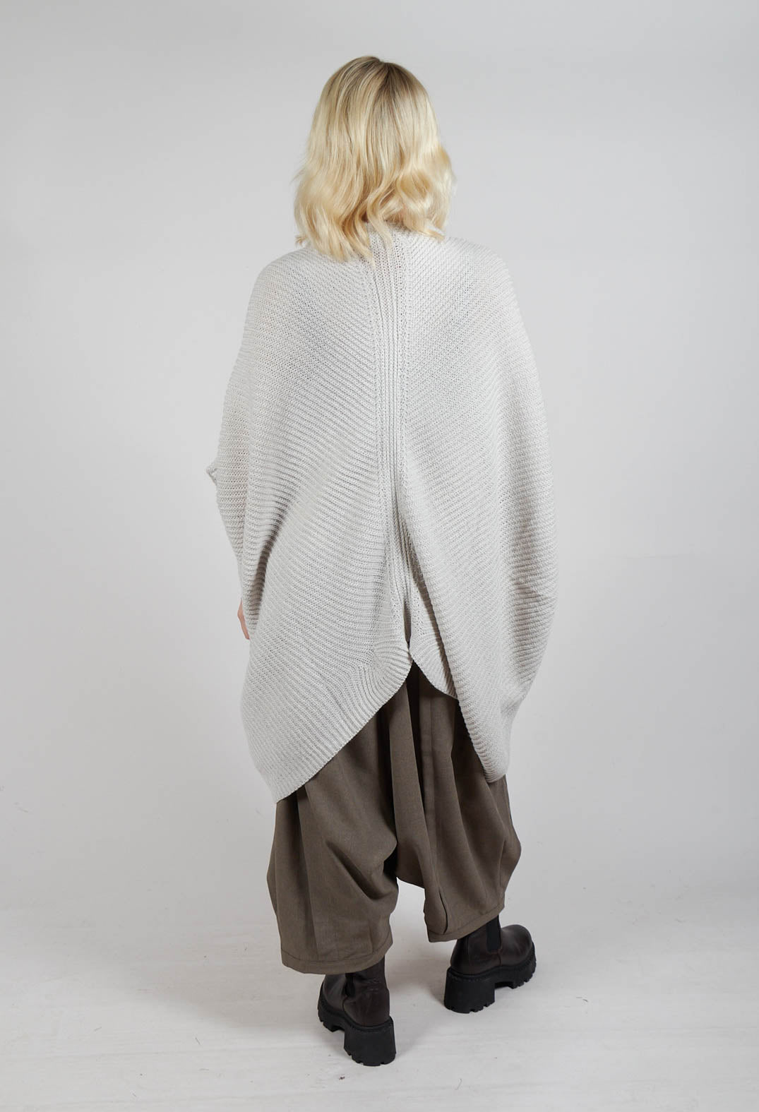 Ribbed Knit Poncho in Cream