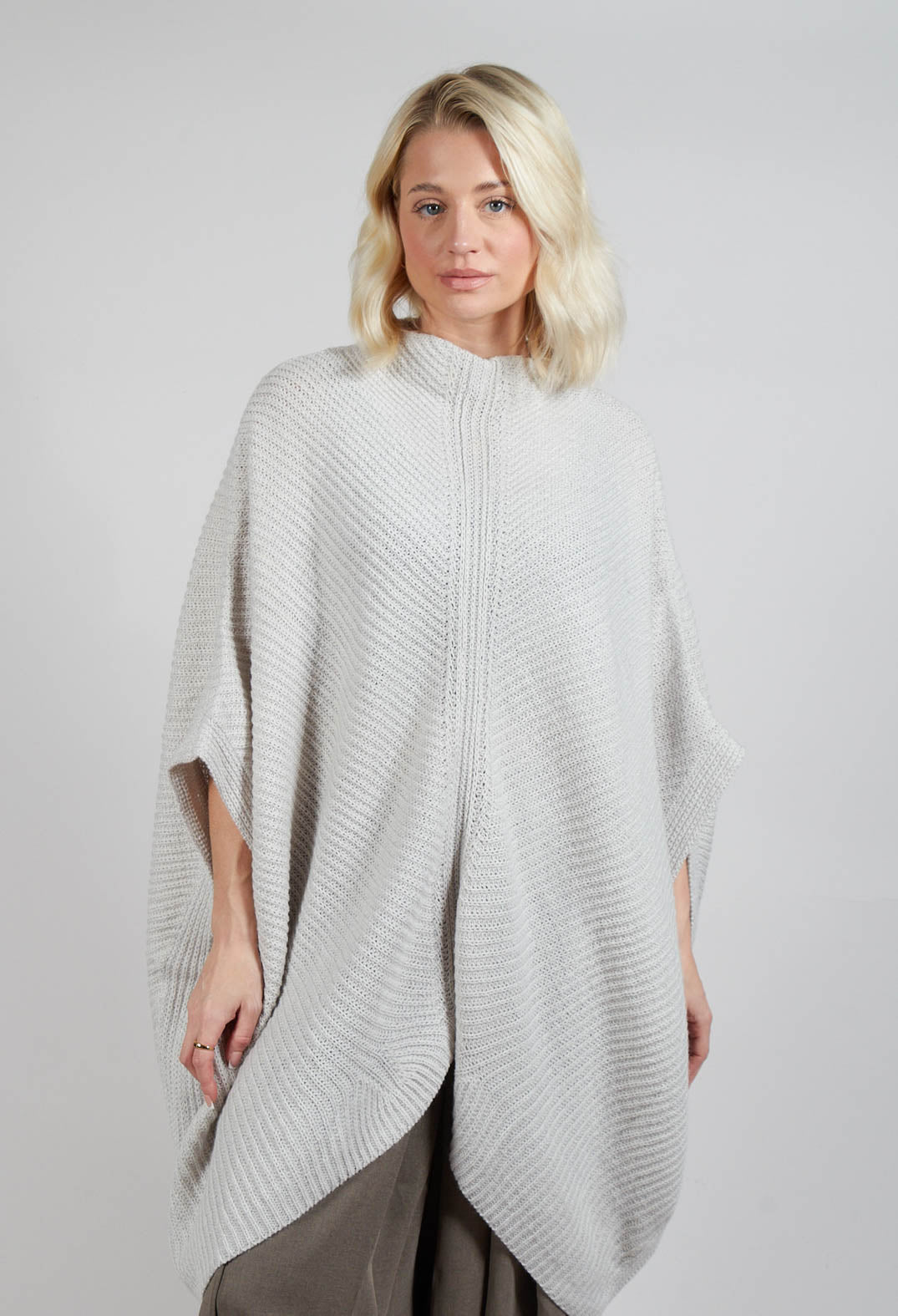 Ribbed Knit Poncho in Cream