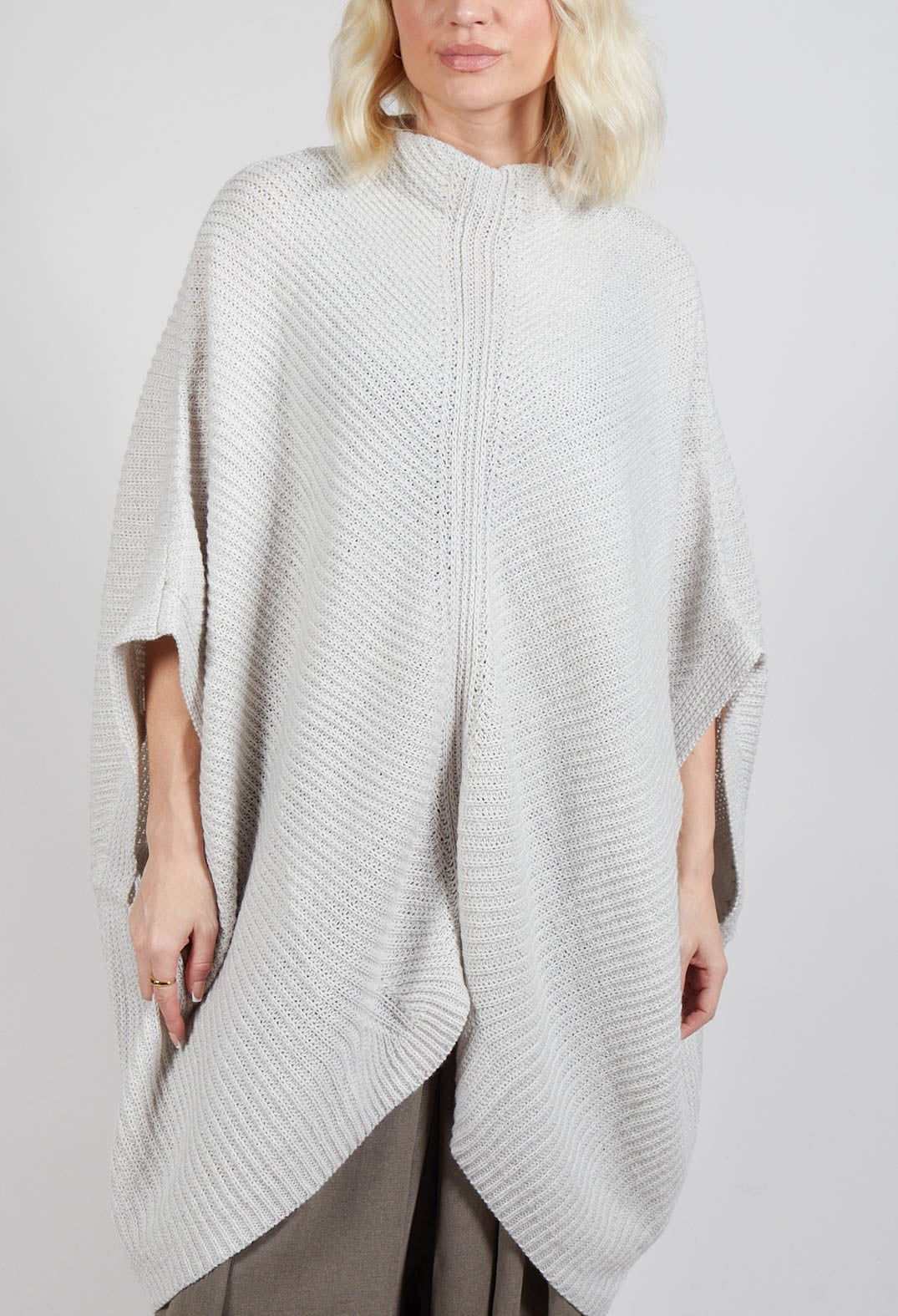 Ribbed Knit Poncho in Cream