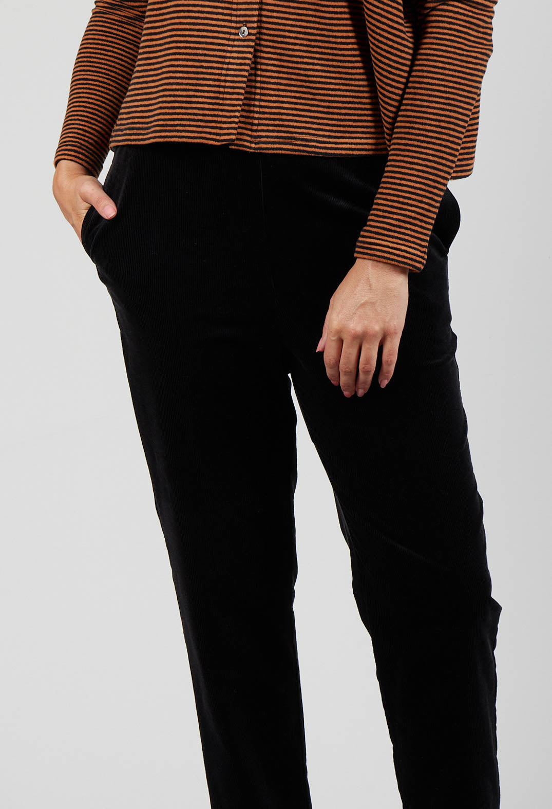 Ribbed Pull On Trousers in Nero