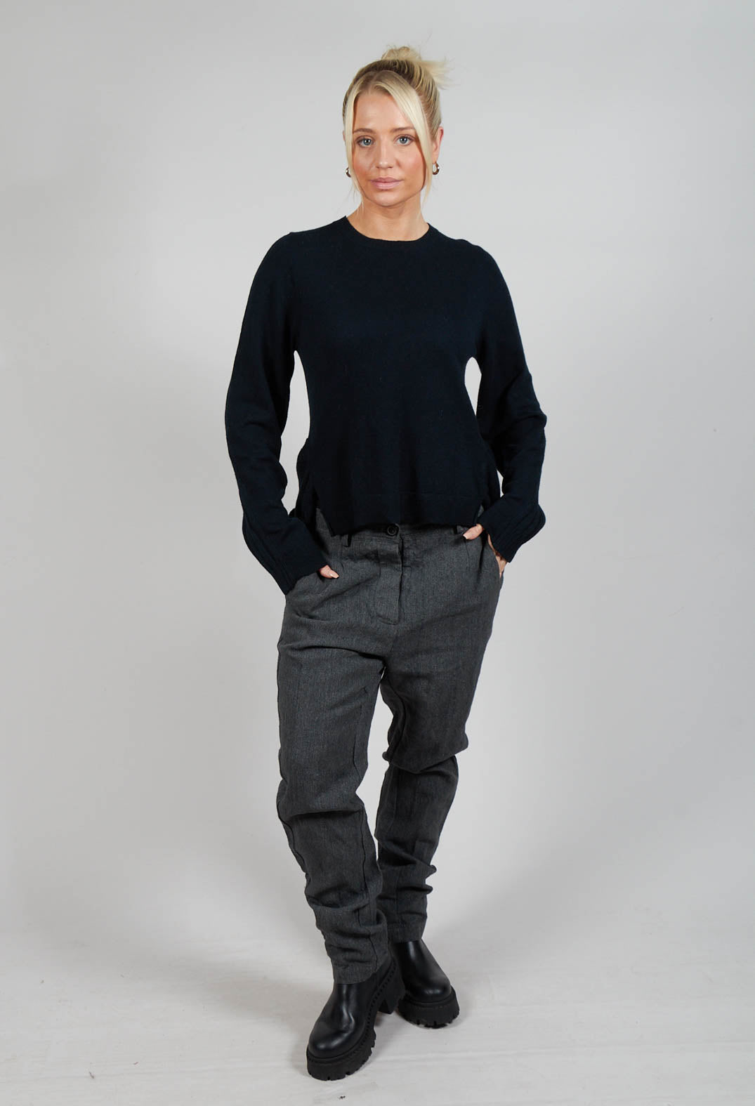 Ribbed Sleeve Jumper in Black