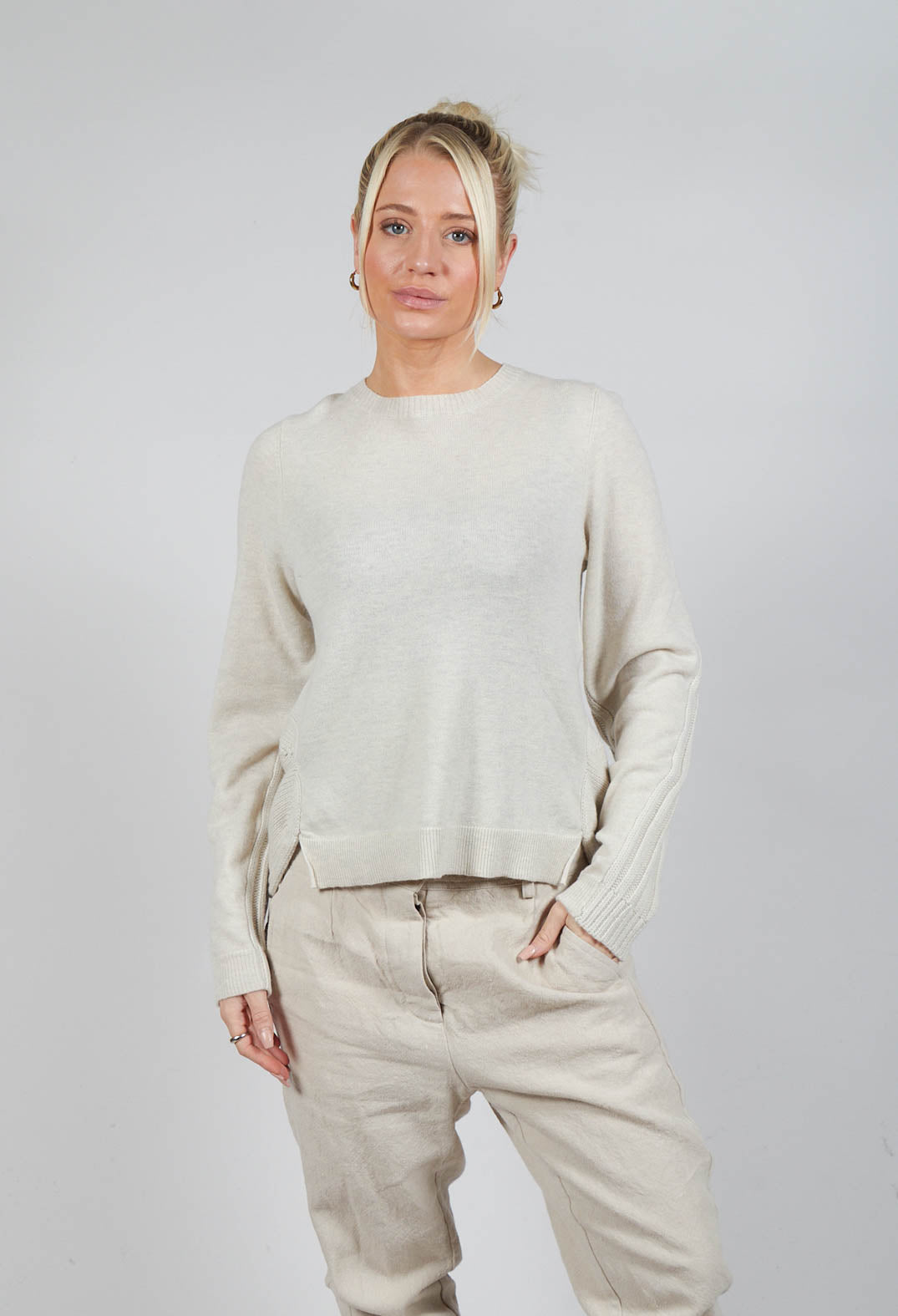 Ribbed Sleeve Jumper in Bone Mel