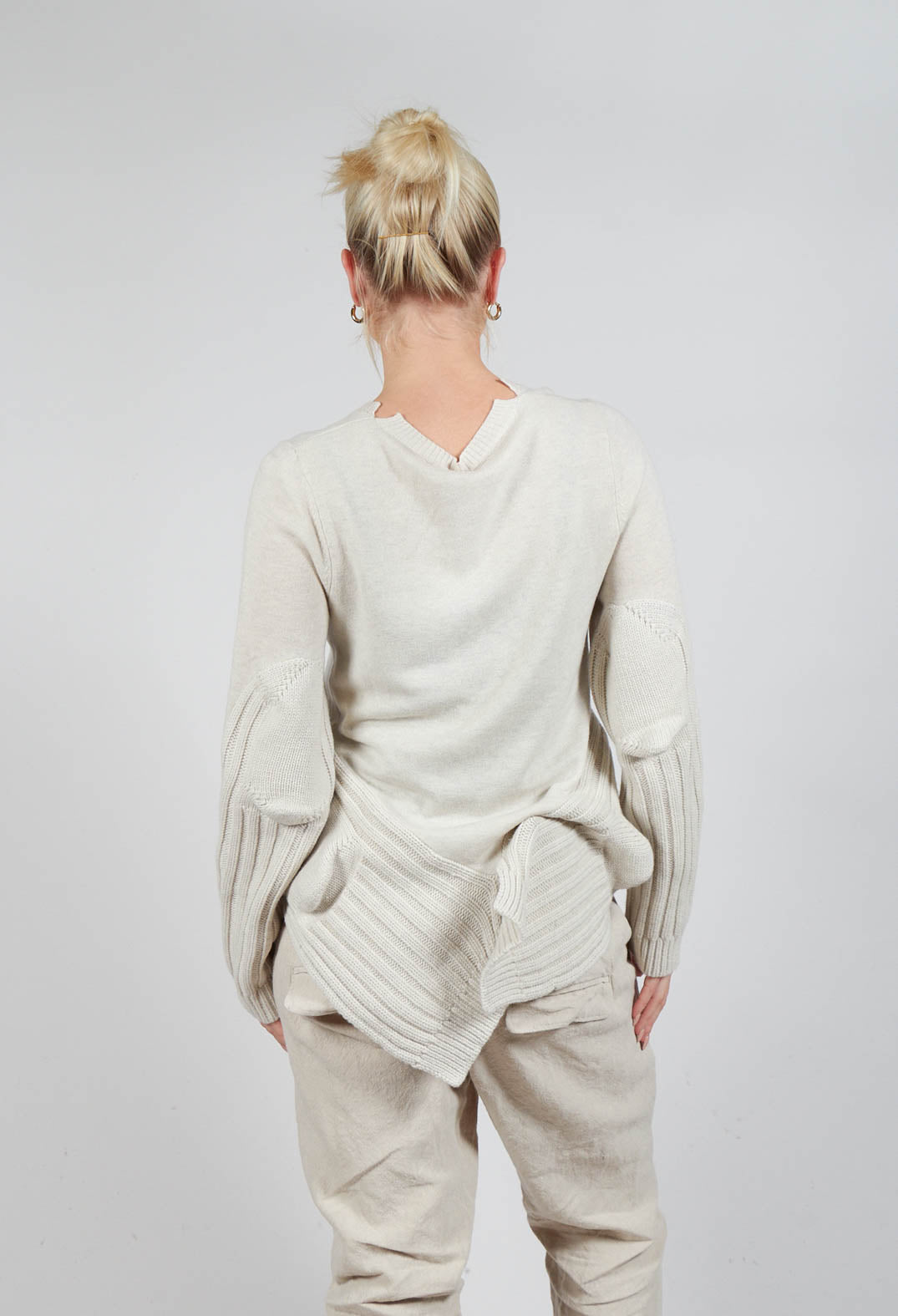 Ribbed Sleeve Jumper in Bone Mel