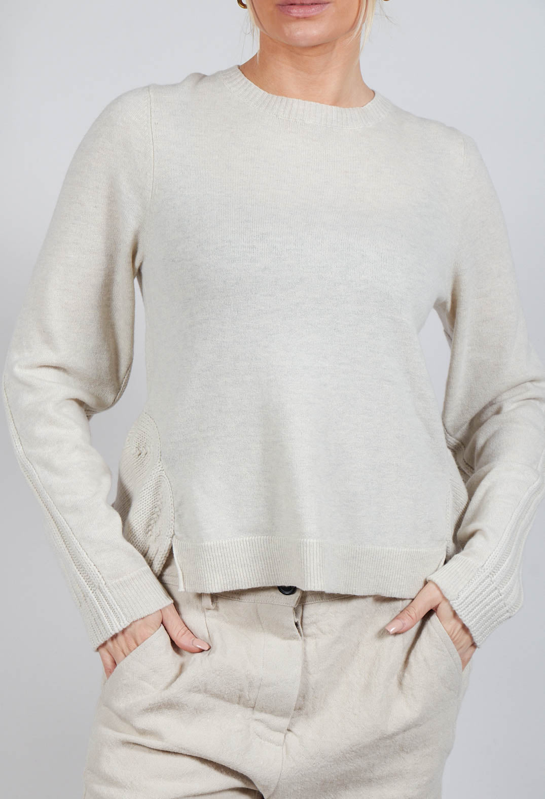 Ribbed Sleeve Jumper in Bone Mel