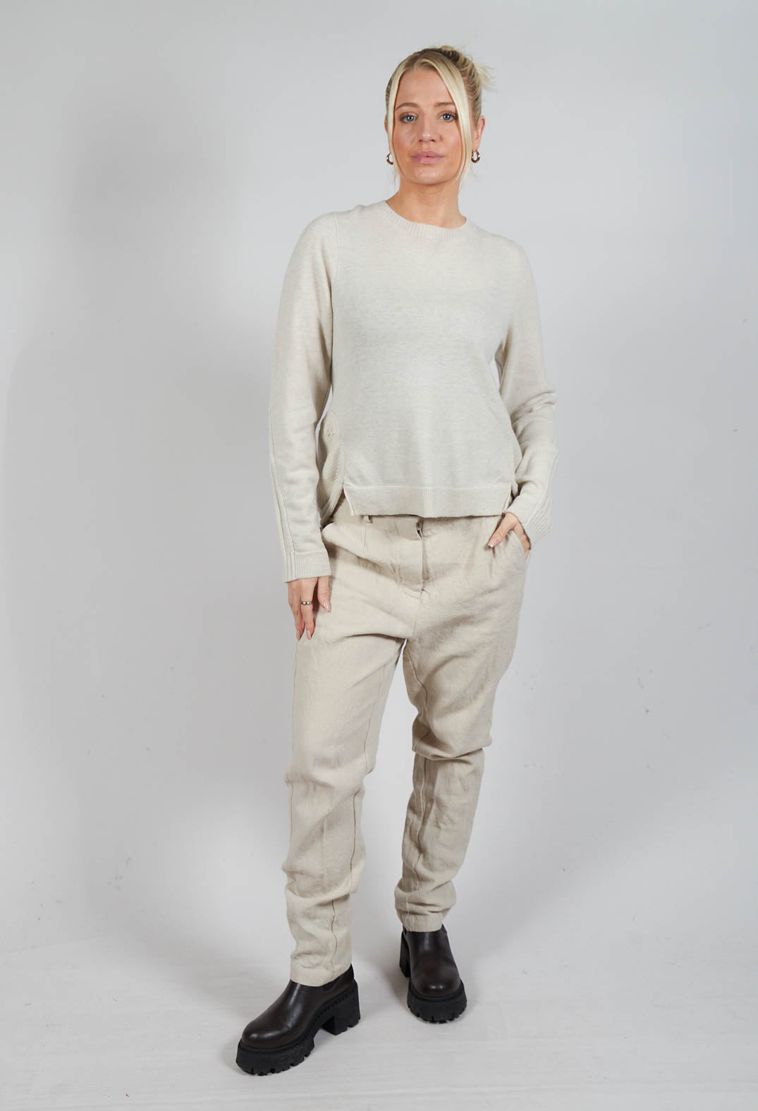 Ribbed Sleeve Jumper in Bone Mel