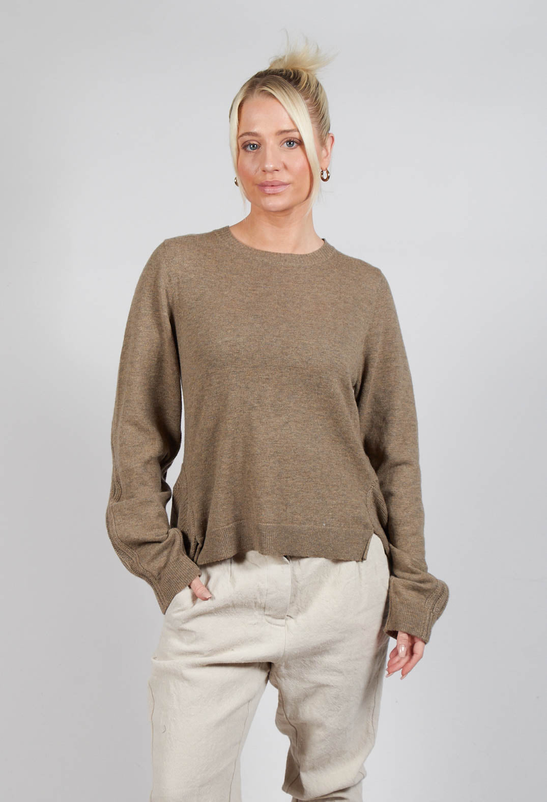 Ribbed Sleeve Jumper in Camel Mel