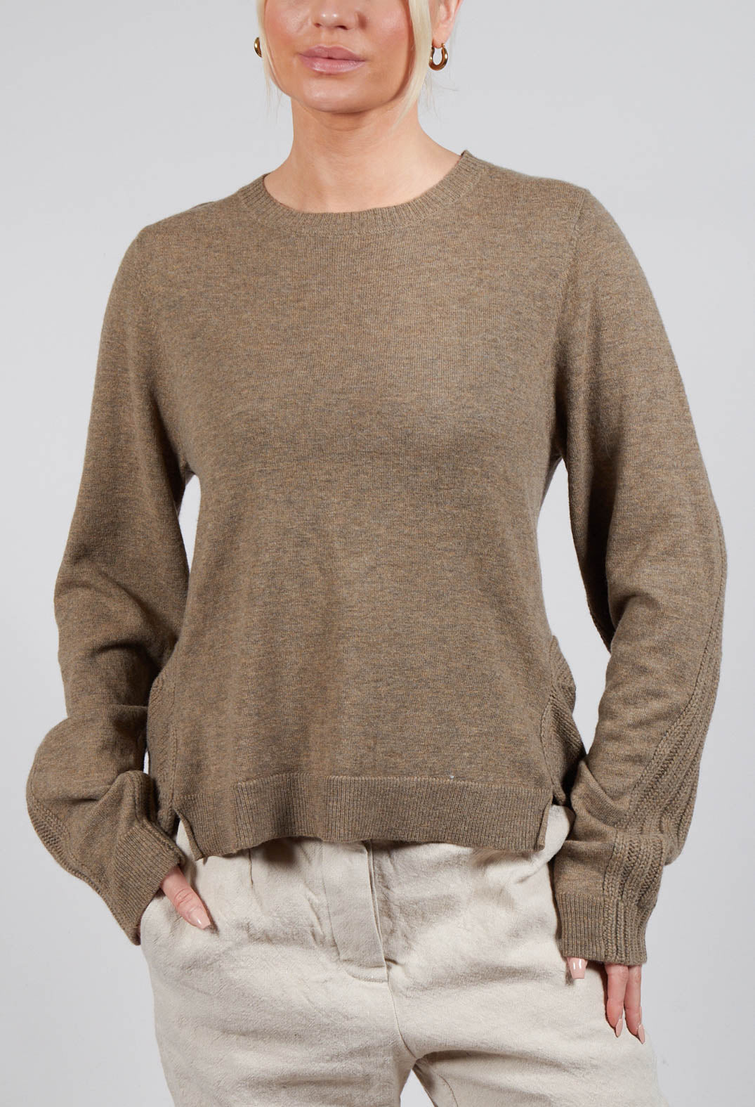 Ribbed Sleeve Jumper in Camel Mel