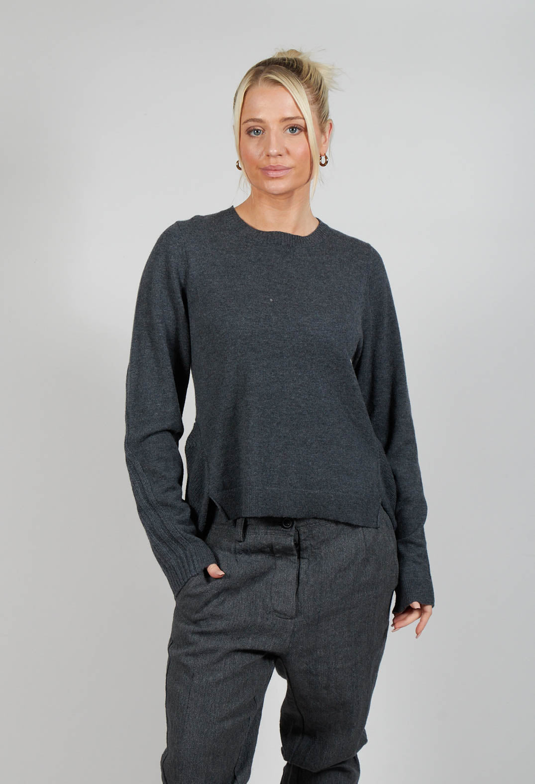 Ribbed Sleeve Jumper in Slate Mel