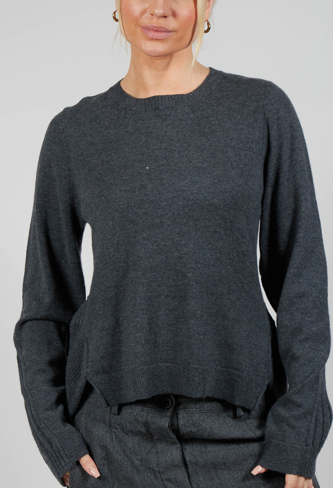 Ribbed Sleeve Jumper in Slate Mel