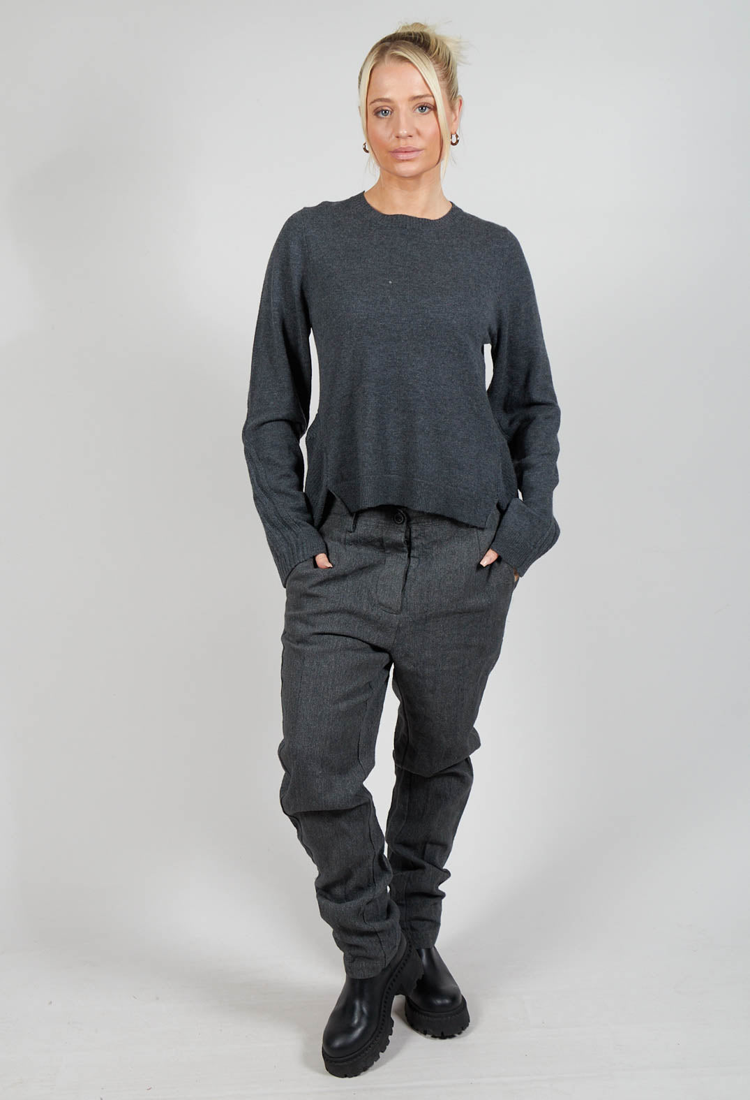 Ribbed Sleeve Jumper in Slate Mel