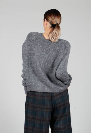 Ribbed V Neck Buttoned Sweater in Ash Grey