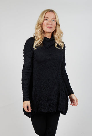 Roll Neck Crinkle Top in Black