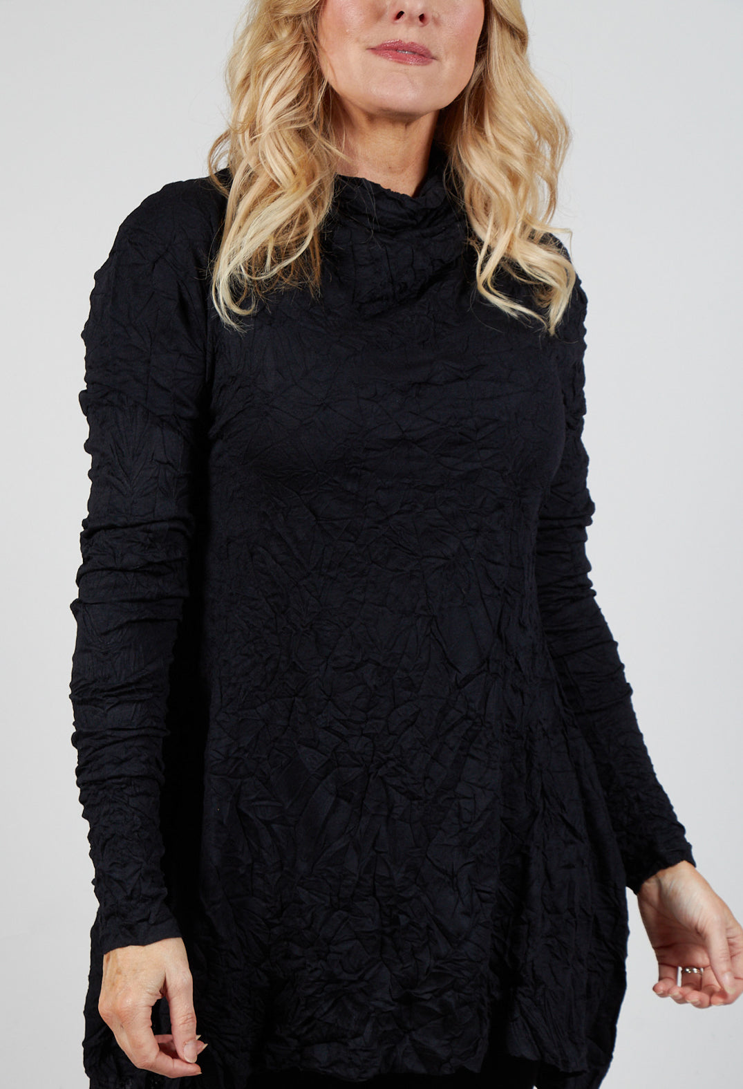 Roll Neck Crinkle Top in Black