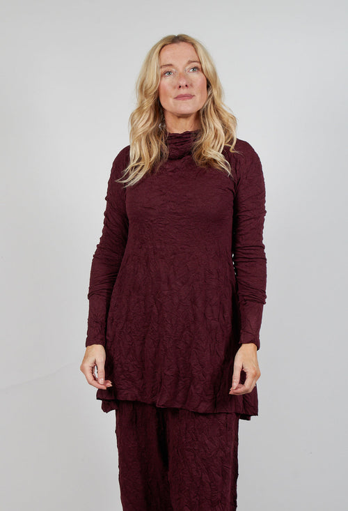 Roll Neck Crinkle Top in Merlot