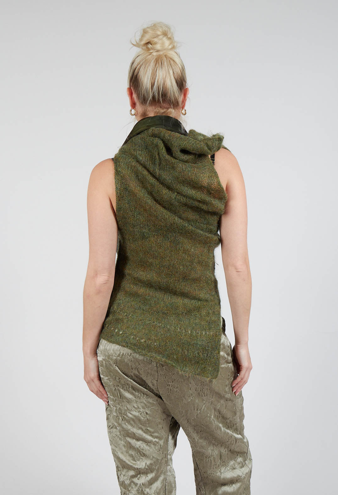 Roll Neck Knitted Vest in Moss