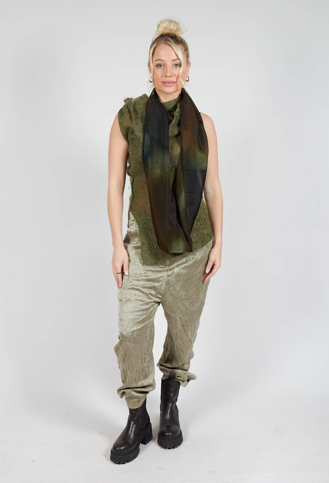 Roll Neck Knitted Vest in Moss