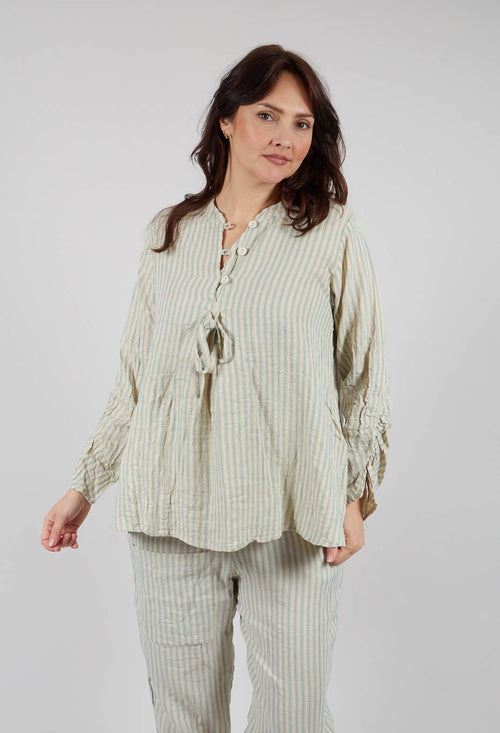 Rosanne Shirt in Gaz Cotton Raye Bleu