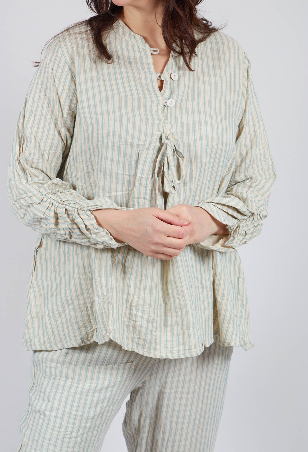 Rosanne Shirt in Gaz Cotton Raye Bleu