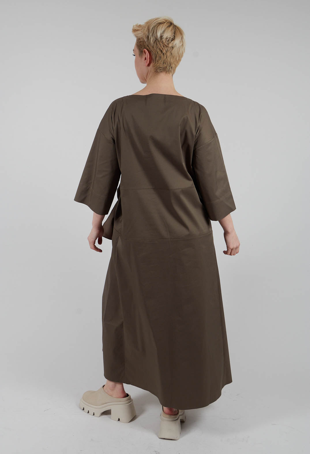 Round Neck Long Dress in Dark Khaki