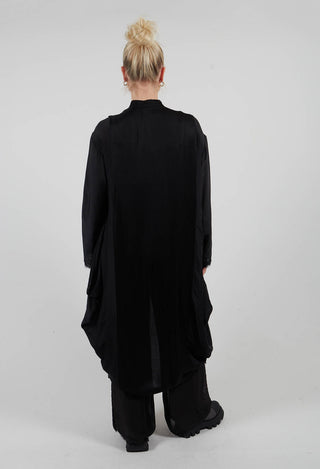 Ruched Shirt Dress in Raso di Viscosa and Viscosa Seta Nero