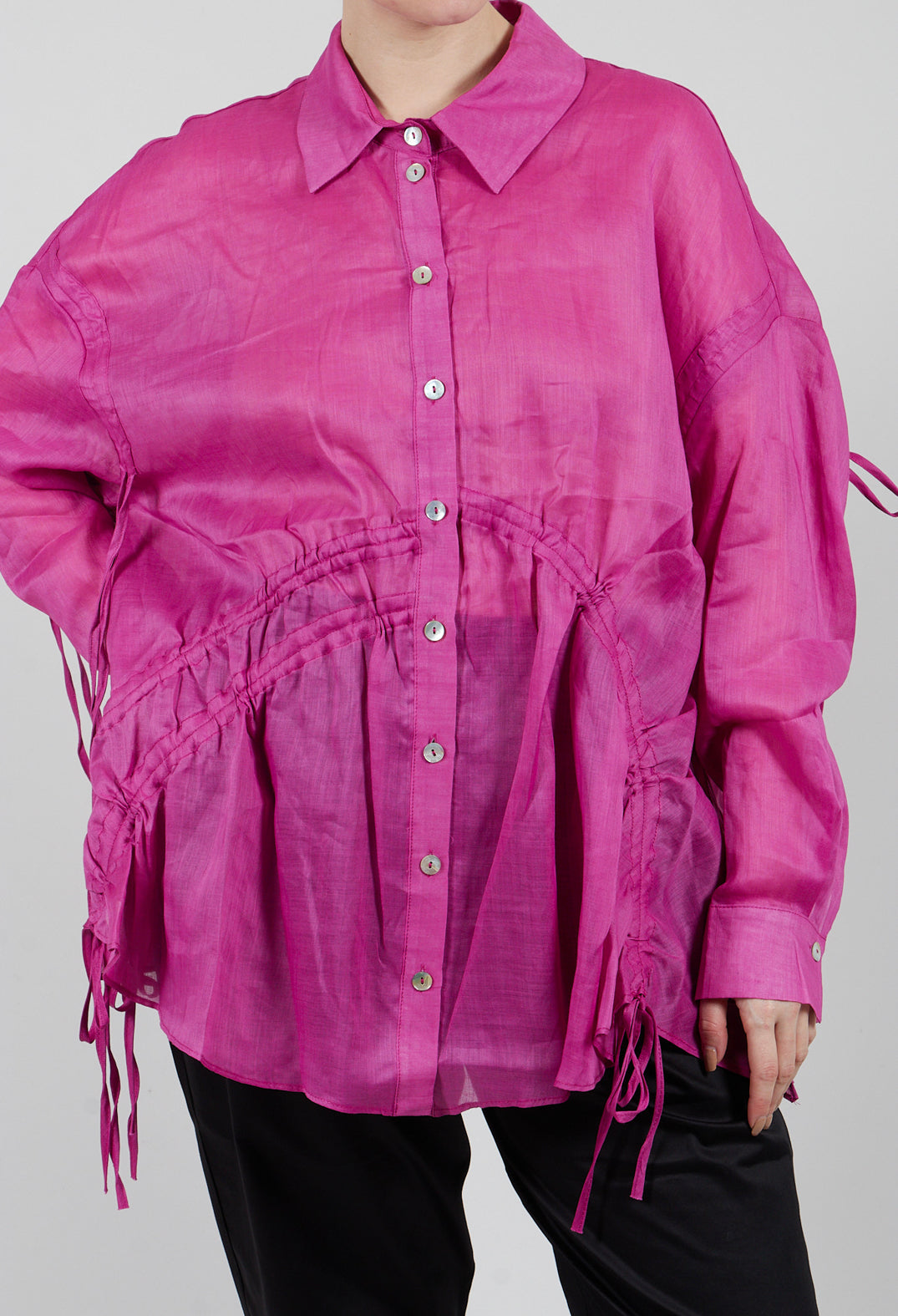 Ruched Shirt in Fuchsia