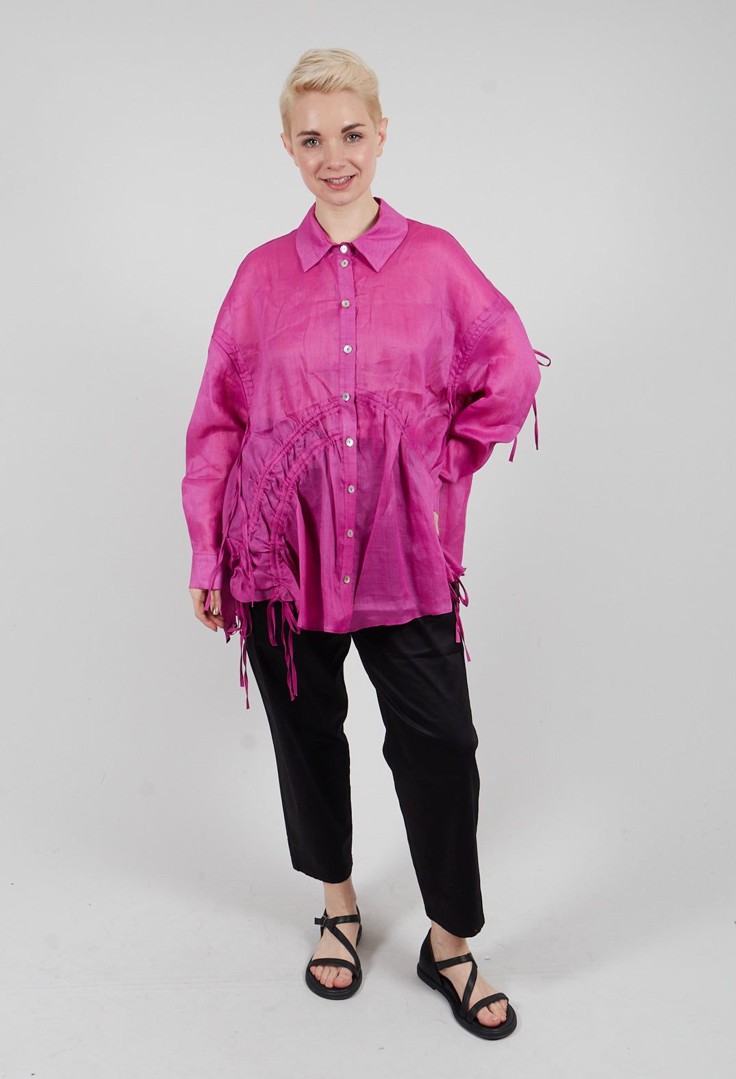 Ruched Shirt in Fuchsia