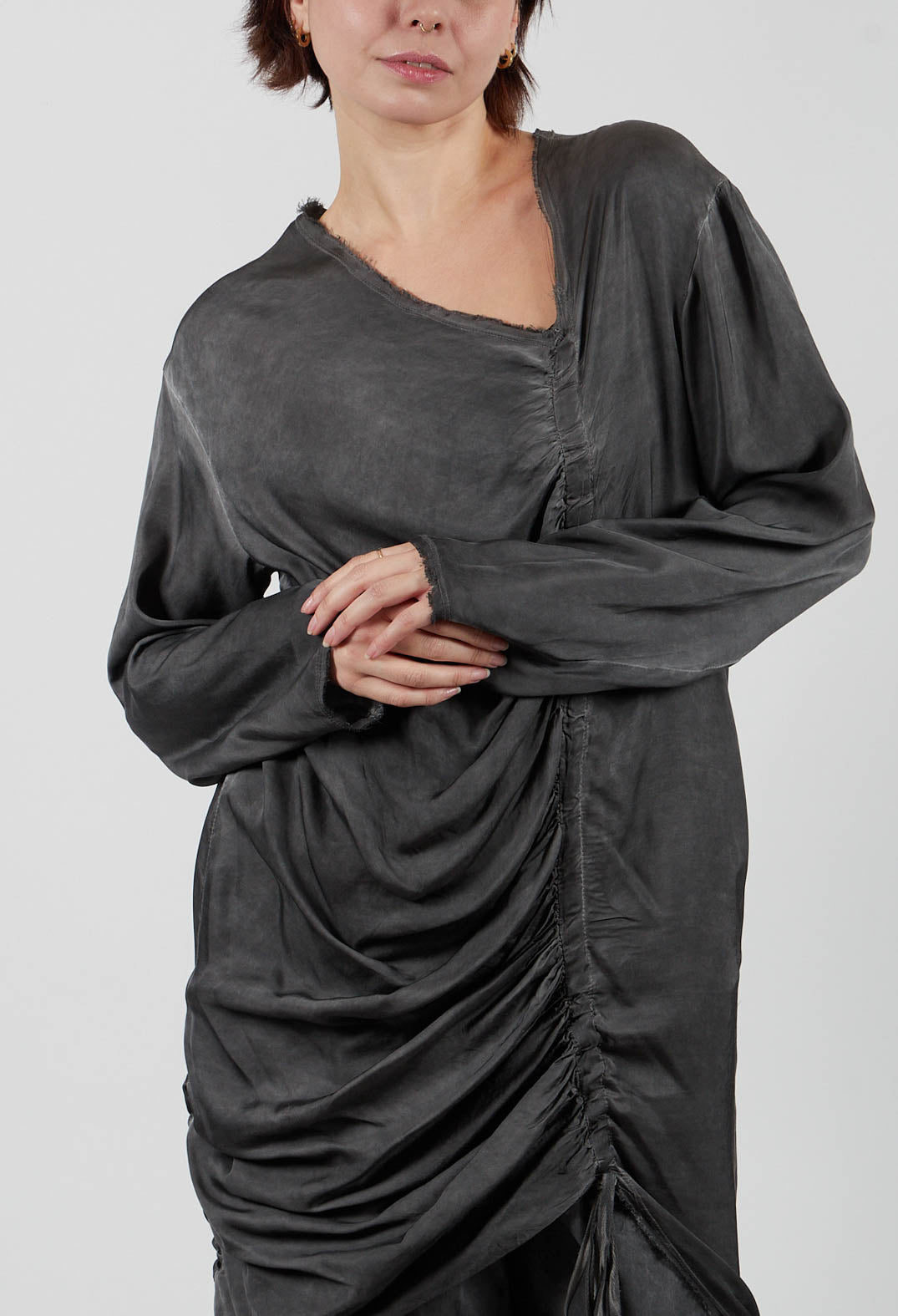 Ruched Top in Raso di Viscosa Grey Storm