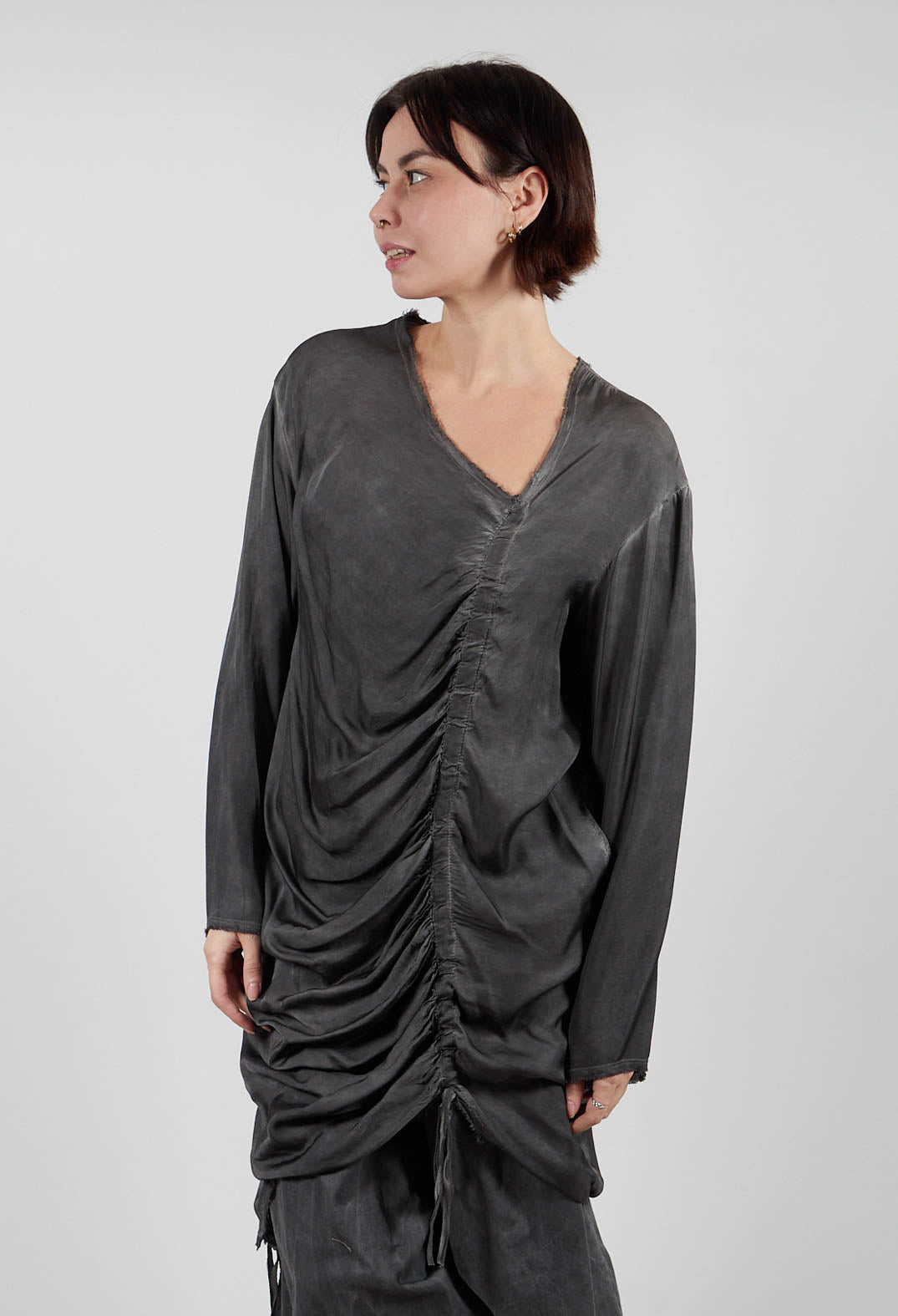 Ruched Top in Raso di Viscosa Grey Storm