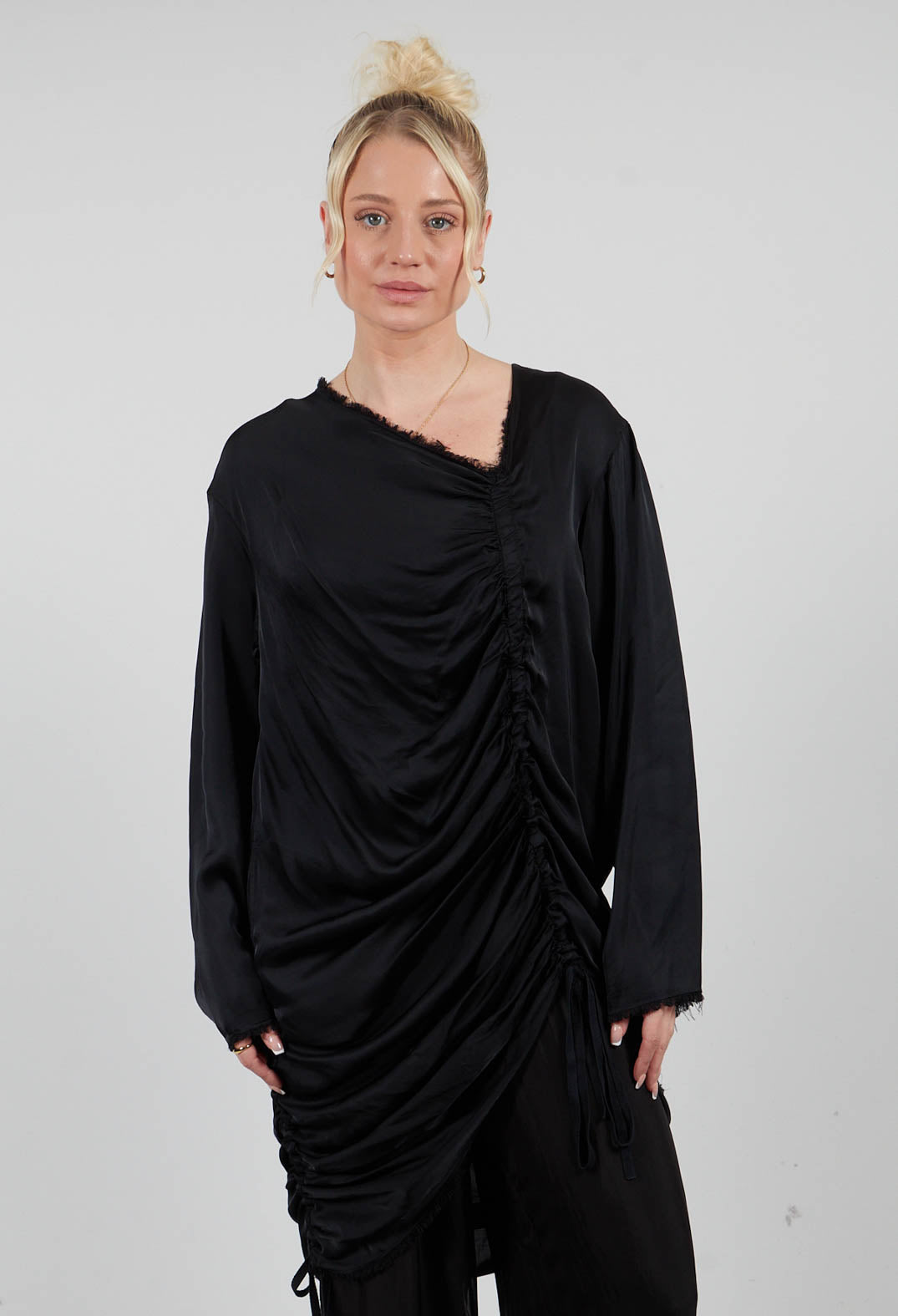 Ruched Top in Raso di Viscosa Nero