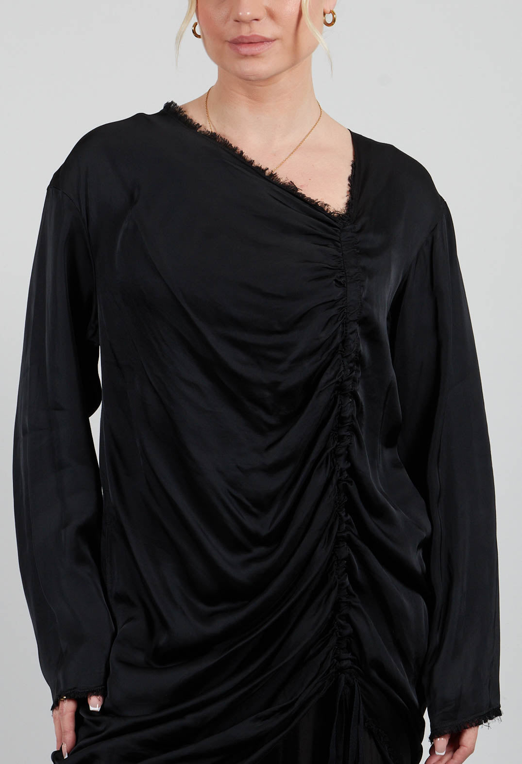 Ruched Top in Raso di Viscosa Nero