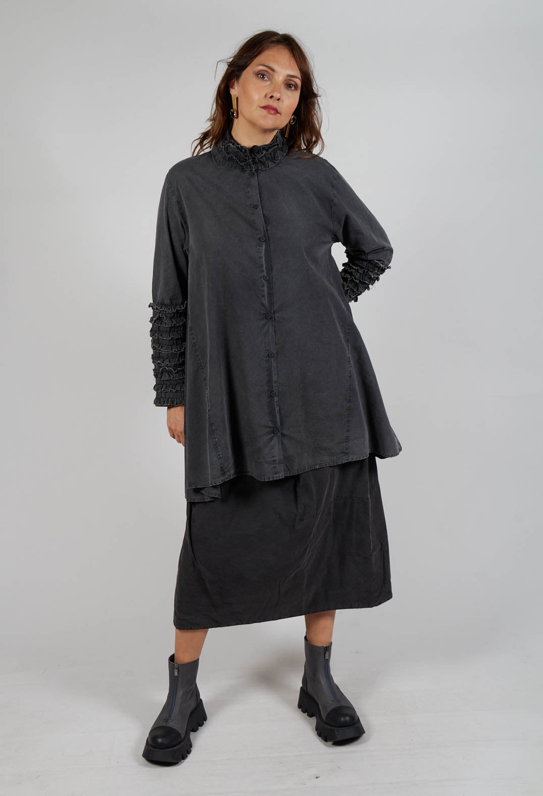 Ruffle A-Line Tunic in Pewter