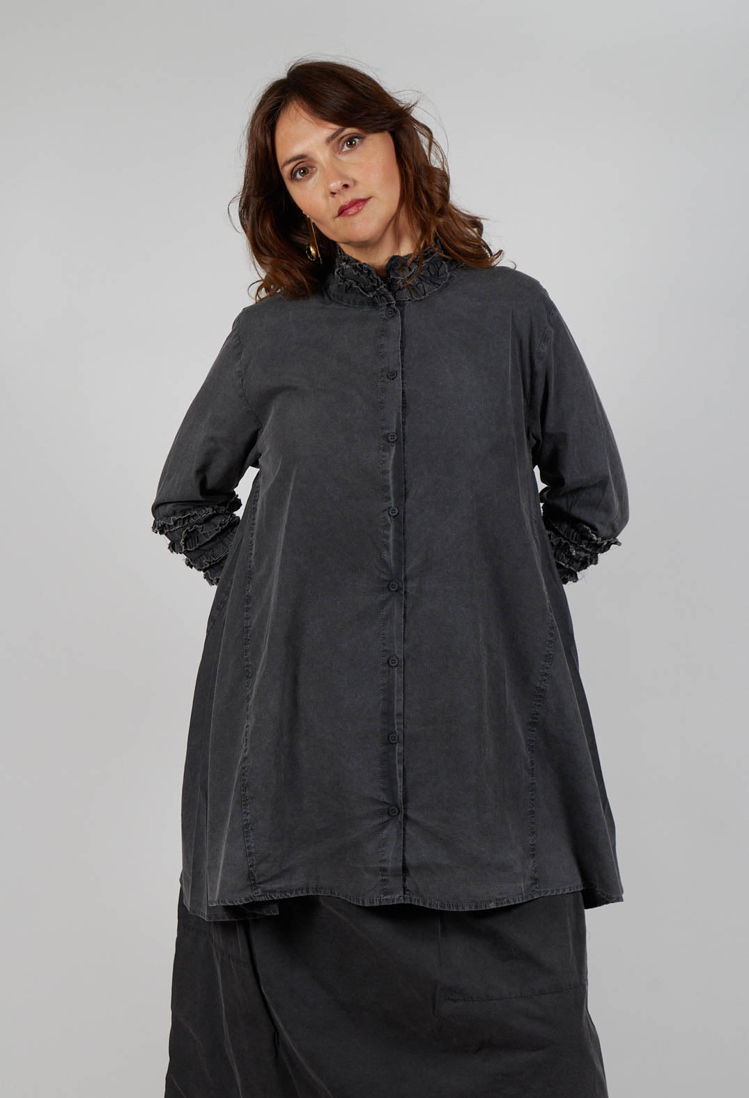 Ruffle A-Line Tunic in Pewter