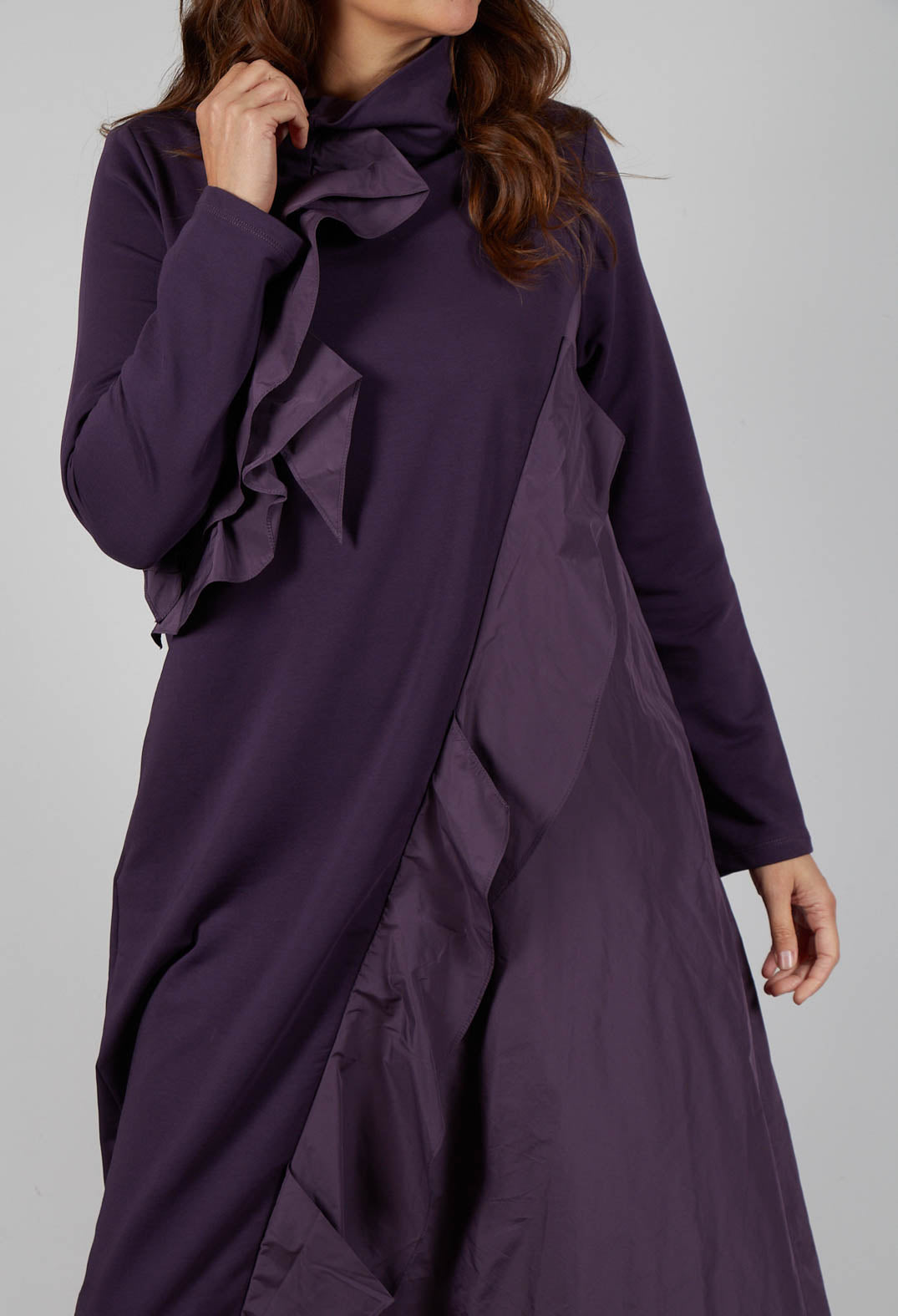 Plum ruffle dress hotsell