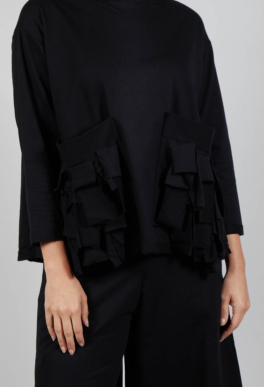 Ruffle Front Relaxed Jumper in Black