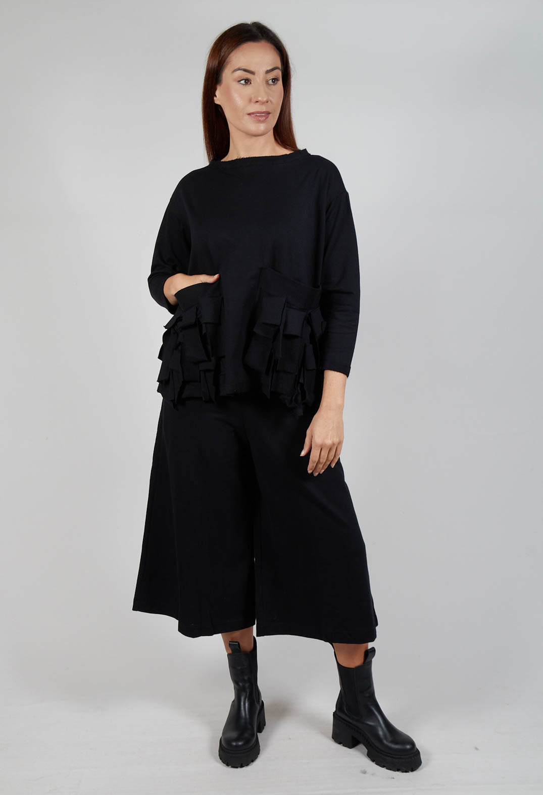 Ruffle Front Relaxed Jumper in Black