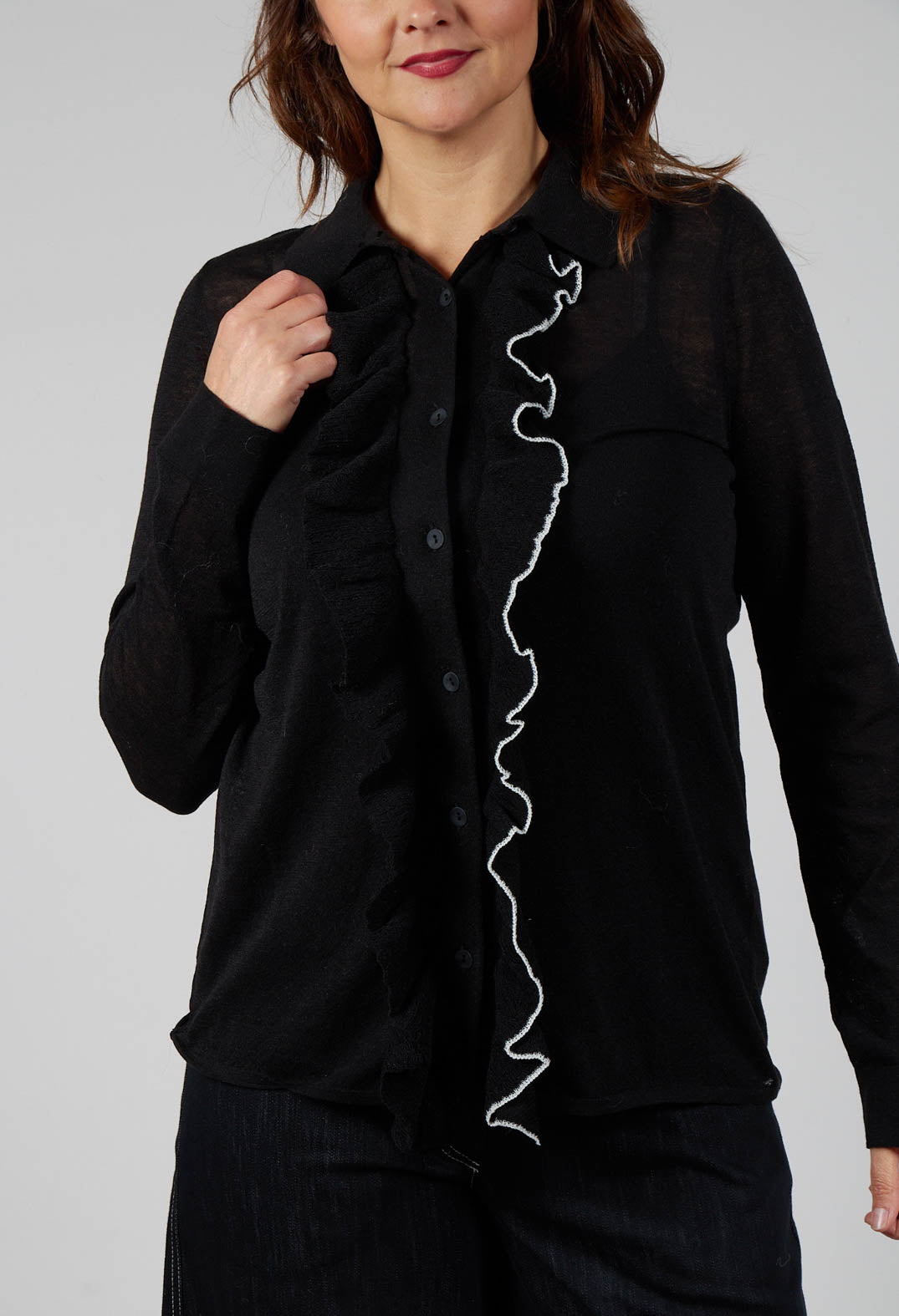 Ruffle Front Shirt in Black