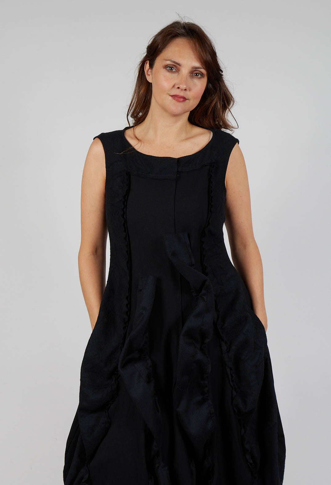 Ruffle Seam Dress in Black