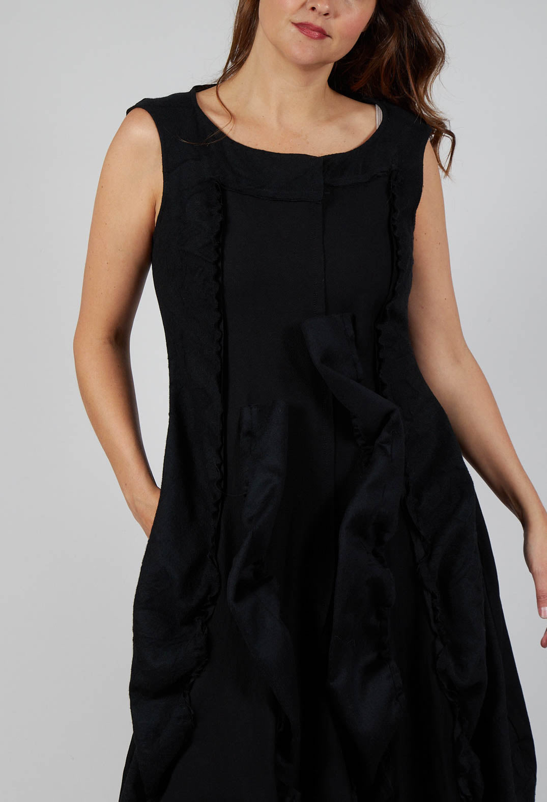 Ruffle Seam Dress in Black