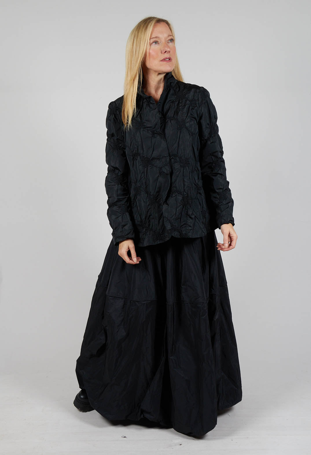 Ruffled Taffeta Jacket in Black