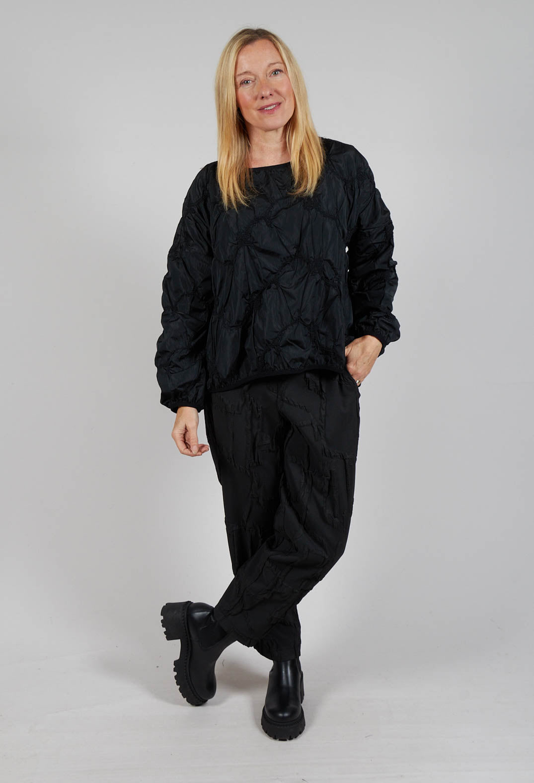 Ruffled Taffeta Shirt in Black