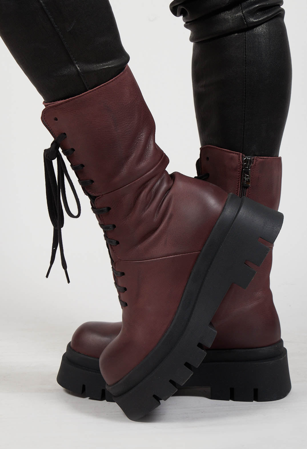 Front Lace Up Boots in Gasoline Melanzana Olivia May