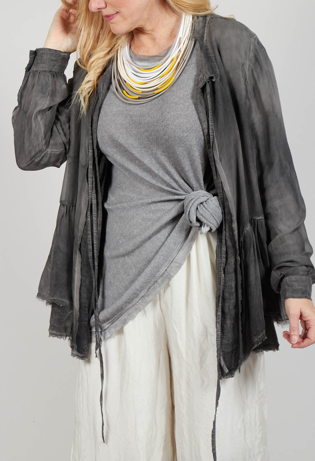 Peplum Tie Blouse in Lino Grey Storm