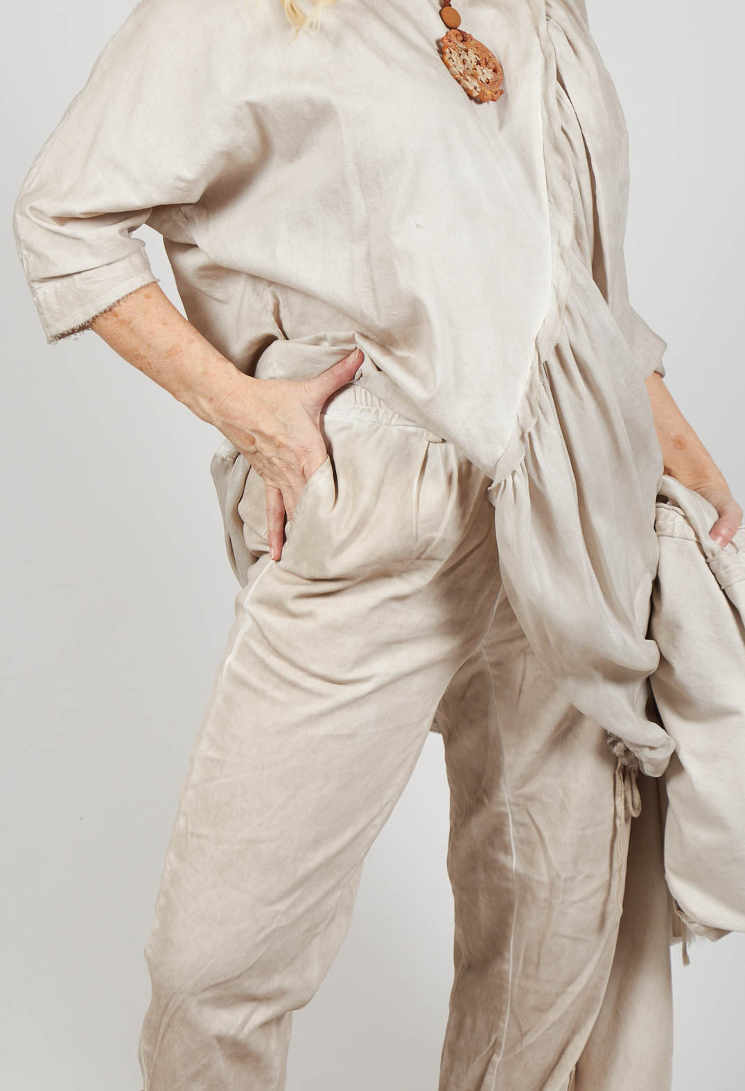 Trousers with Roll Tab Hem in Gesso