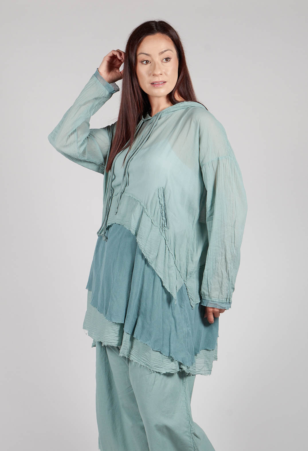 Longsleeved Hoodie Tunic in  Pale Turquoise