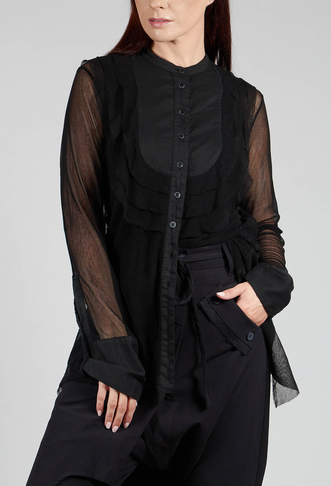 Mesh Asymmetric Blouse in Black