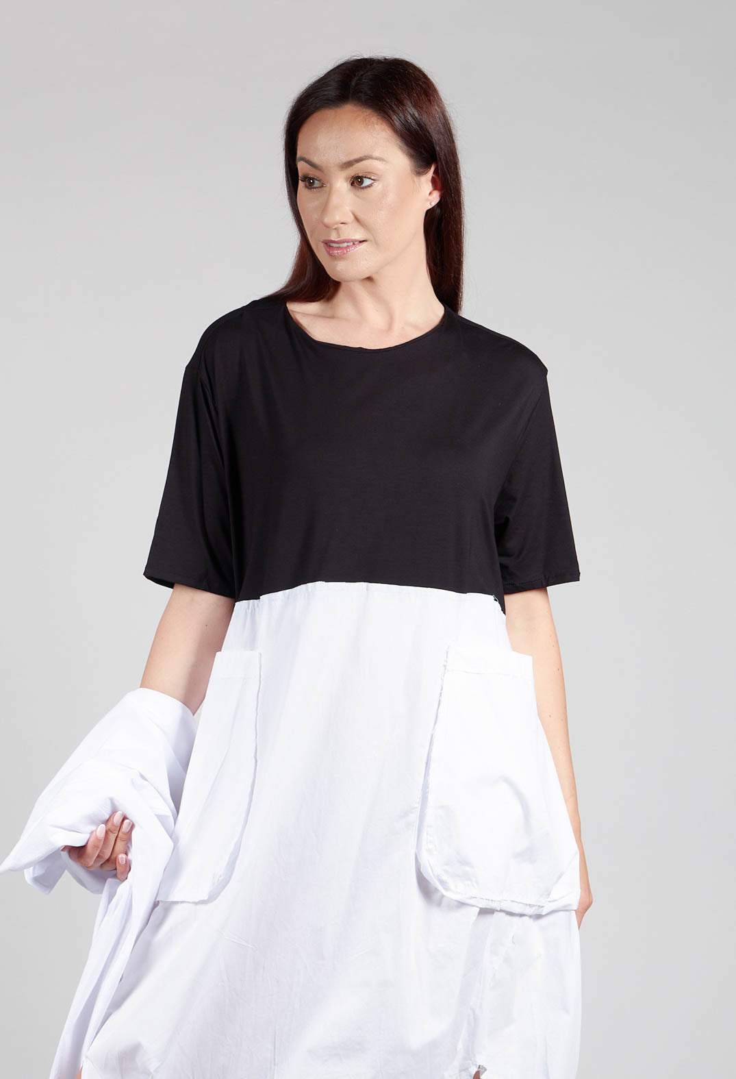 T-Shirt Dress with Statement Pockets in Black and White