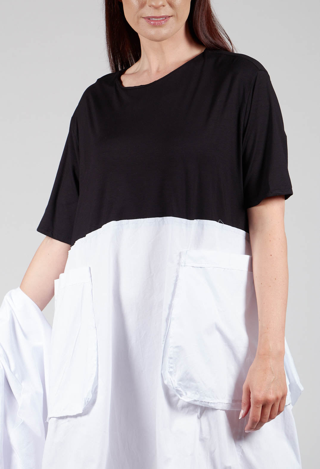 T-Shirt Dress with Statement Pockets in Black and White