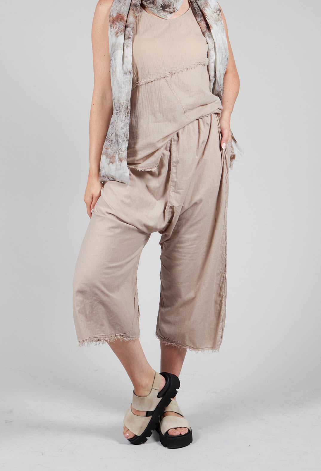 Low Crotch Pull on Trousers in Greige