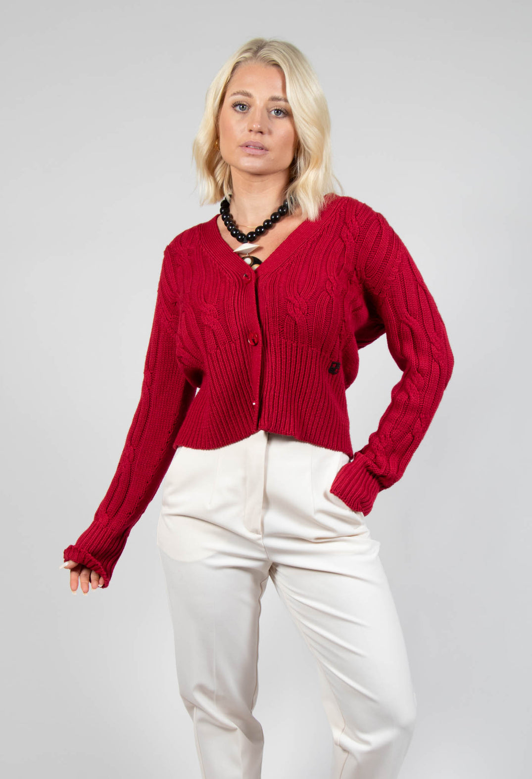 Grandad Knit Cardigan in Chili Pepper Red