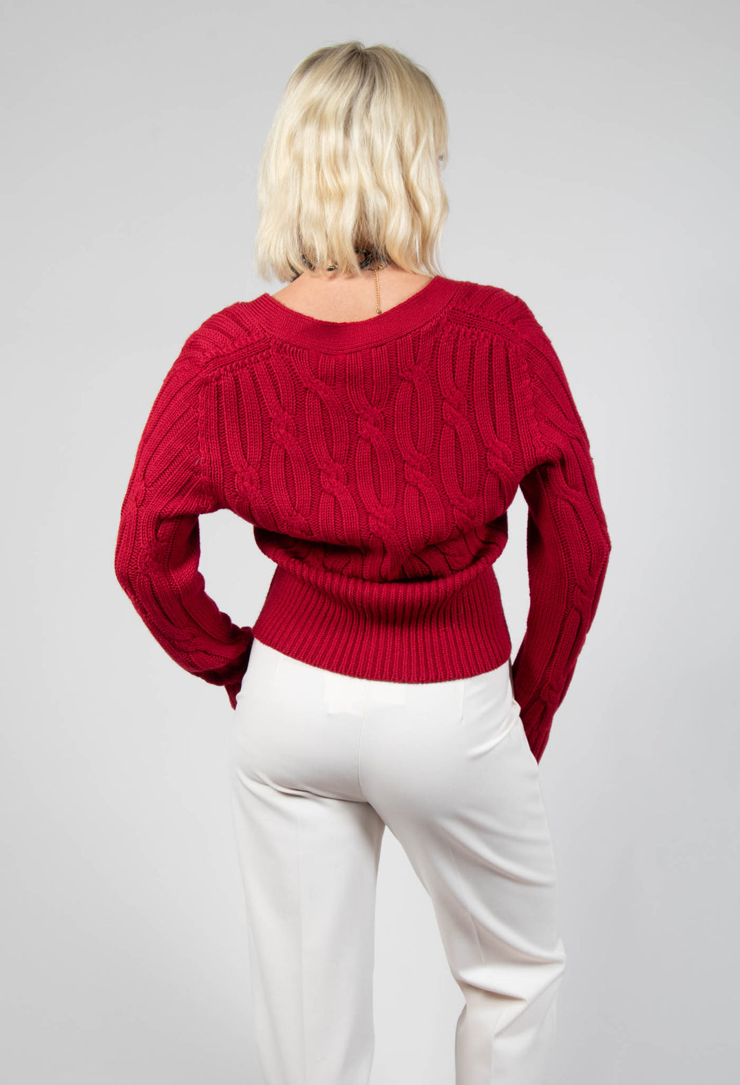 Grandad Knit Cardigan in Chili Pepper Red